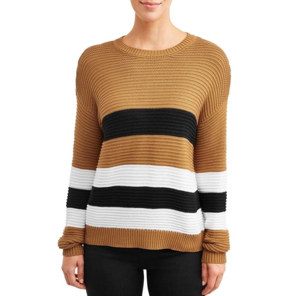 Time & Tru Ottoman Stitch Trailblazer Brown Combo Striped Sweater Size Small
